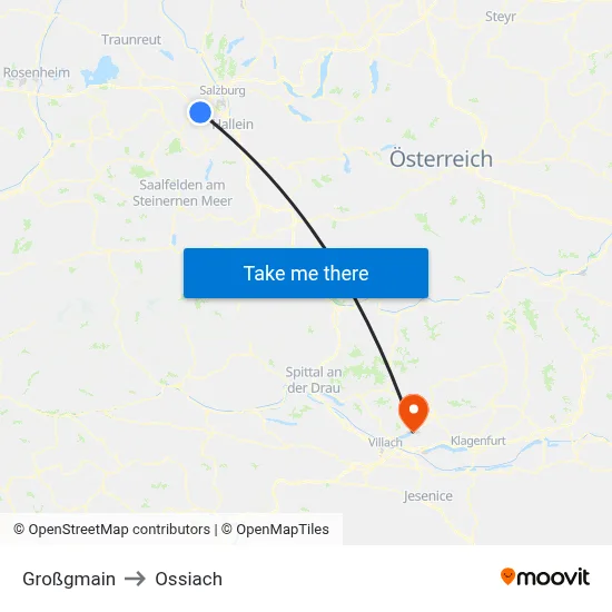 Großgmain to Ossiach map