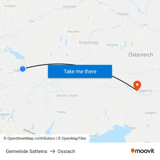 Gemeinde Satteins to Ossiach map