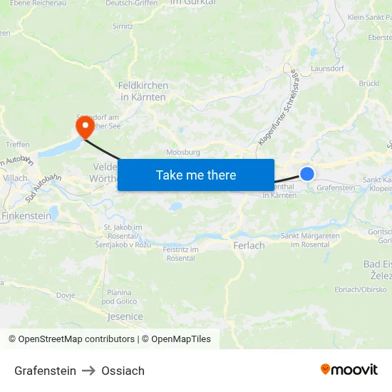 Grafenstein to Ossiach map