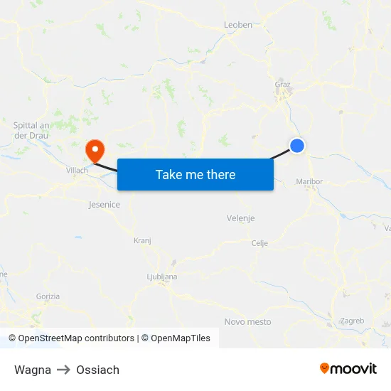 Wagna to Ossiach map