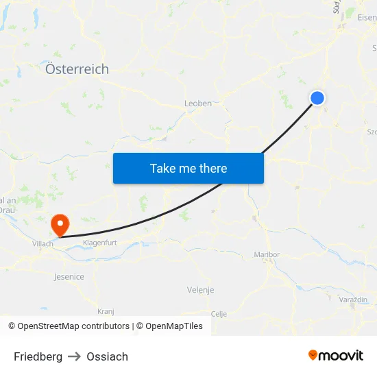 Friedberg to Ossiach map