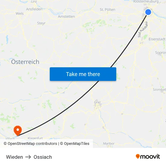 Wieden to Ossiach map