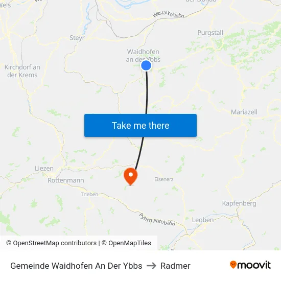 Gemeinde Waidhofen An Der Ybbs to Radmer map