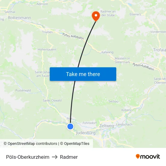 Pöls-Oberkurzheim to Radmer map