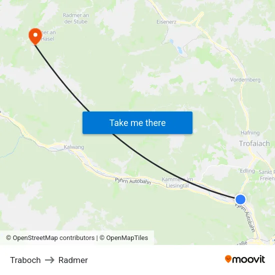 Traboch to Radmer map