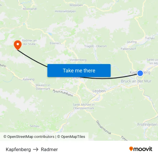 Kapfenberg to Radmer map