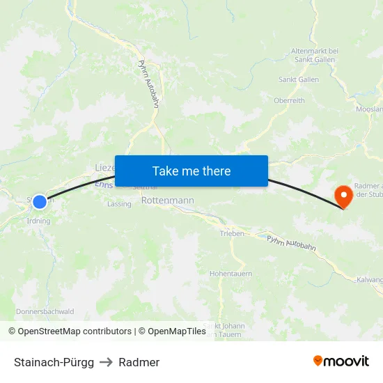 Stainach-Pürgg to Radmer map