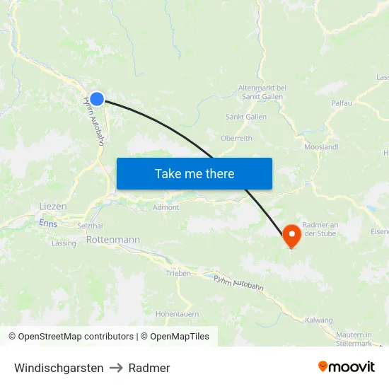 Windischgarsten to Radmer map