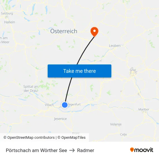 Pörtschach am Wörther See to Radmer map