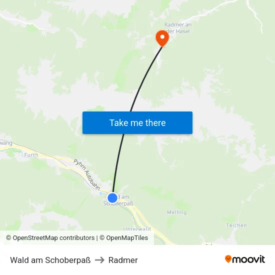 Wald am Schoberpaß to Radmer map