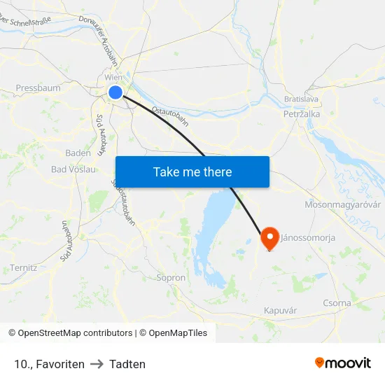 10., Favoriten to Tadten map