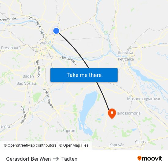 Gerasdorf Bei Wien to Tadten map