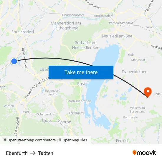 Ebenfurth to Tadten map