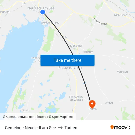 Gemeinde Neusiedl am See to Tadten map