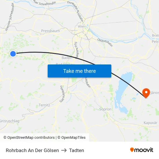Rohrbach An Der Gölsen to Tadten map