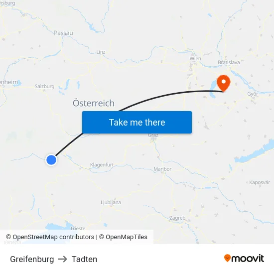 Greifenburg to Tadten map