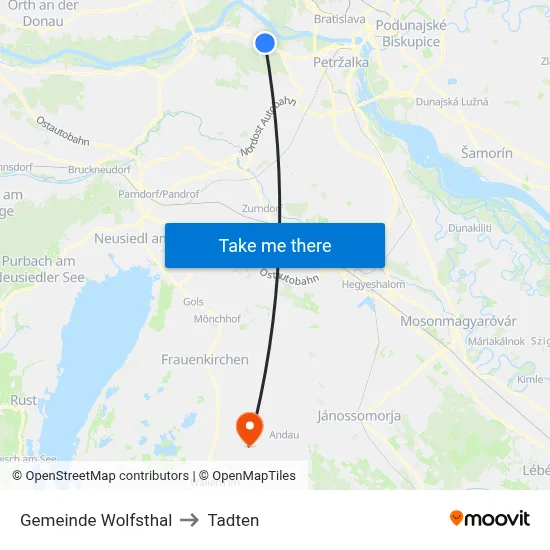 Gemeinde Wolfsthal to Tadten map