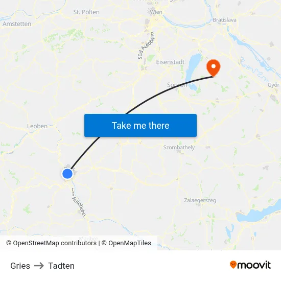 Gries to Tadten map