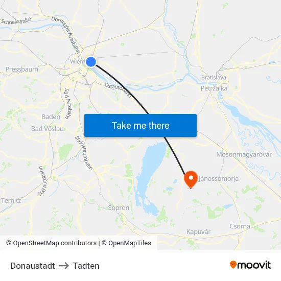 Donaustadt to Tadten map