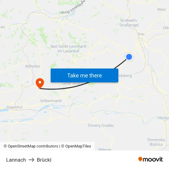 Lannach to Brückl map