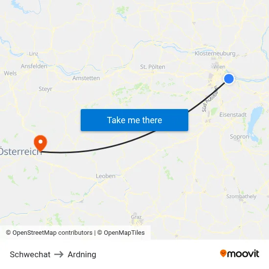 Schwechat to Ardning map