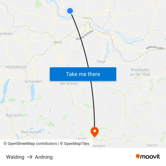 Walding to Ardning map