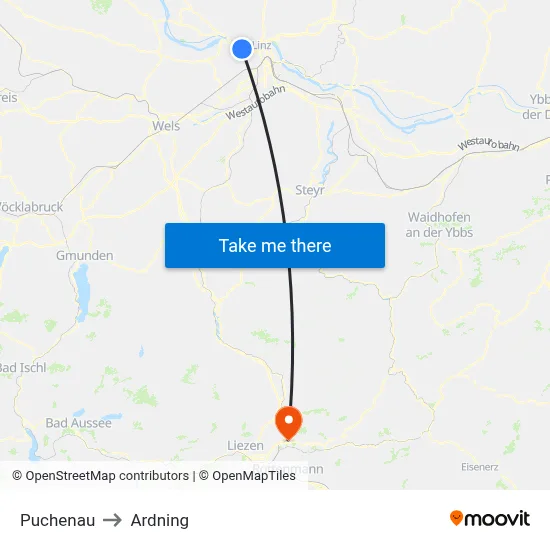 Puchenau to Ardning map