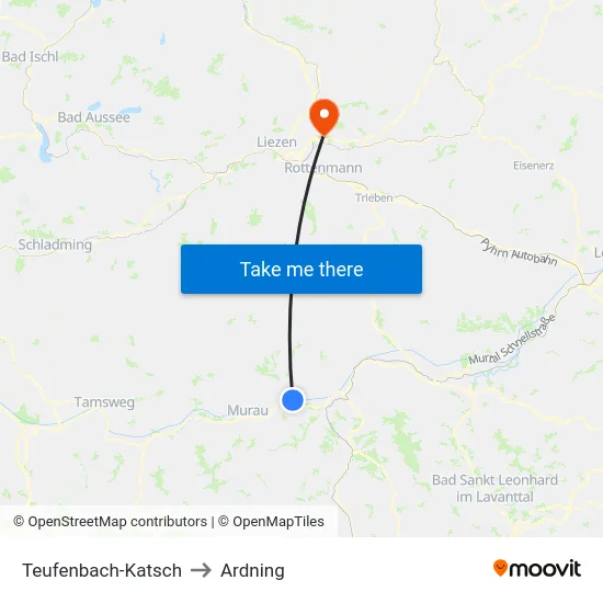 Teufenbach-Katsch to Ardning map