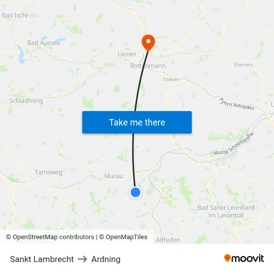Sankt Lambrecht to Ardning map