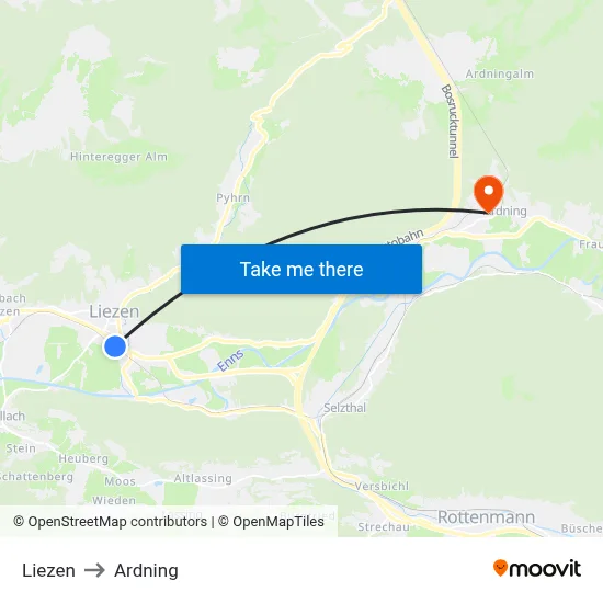 Liezen to Ardning map