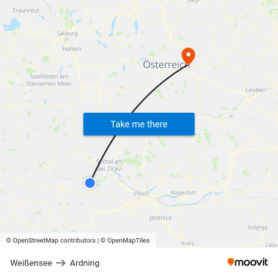 Weißensee to Ardning map