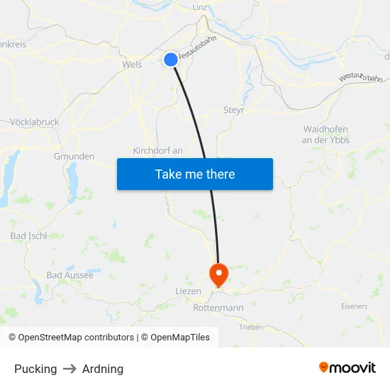 Pucking to Ardning map