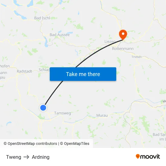 Tweng to Ardning map