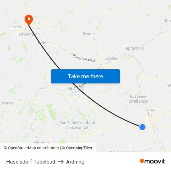 Haselsdorf-Tobelbad to Ardning map