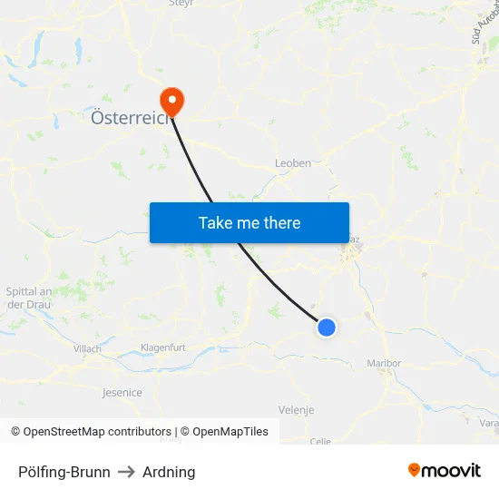Pölfing-Brunn to Ardning map
