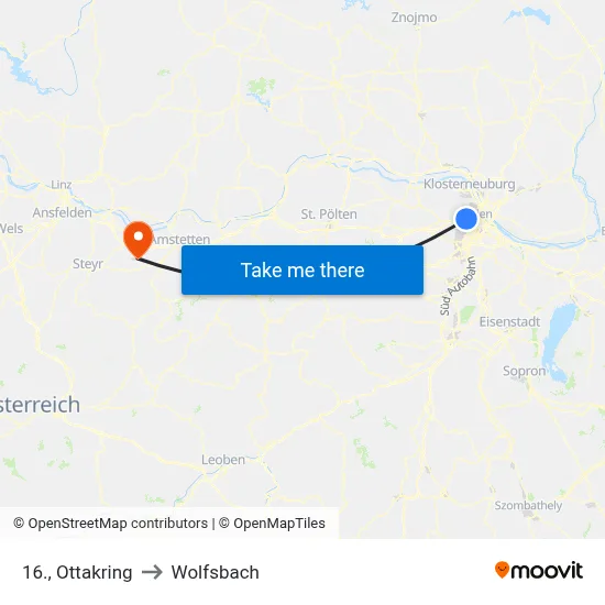 16., Ottakring to Wolfsbach map