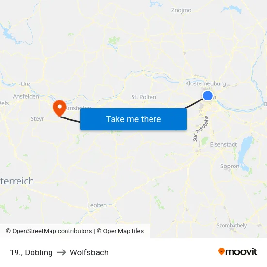 19., Döbling to Wolfsbach map