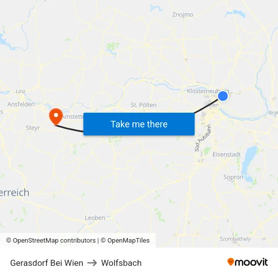 Gerasdorf Bei Wien to Wolfsbach map