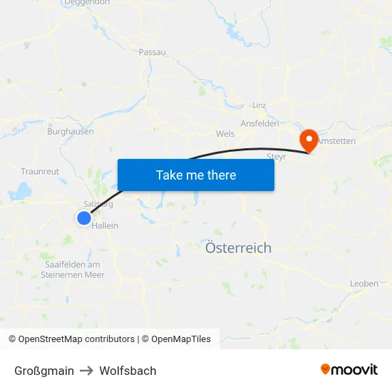 Großgmain to Wolfsbach map