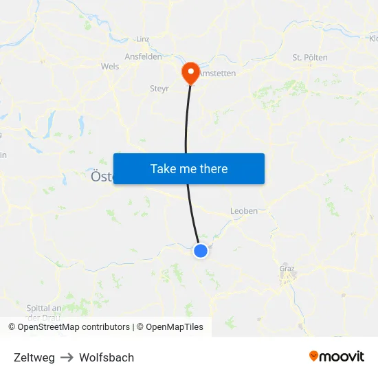 Zeltweg to Wolfsbach map