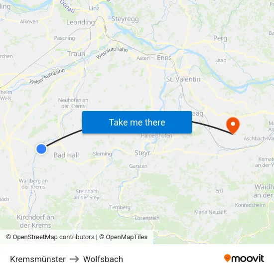 Kremsmünster to Wolfsbach map
