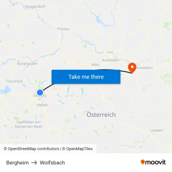 Bergheim to Wolfsbach map