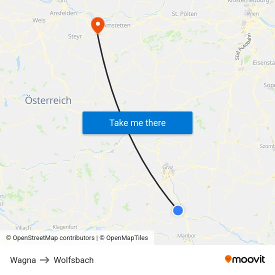 Wagna to Wolfsbach map