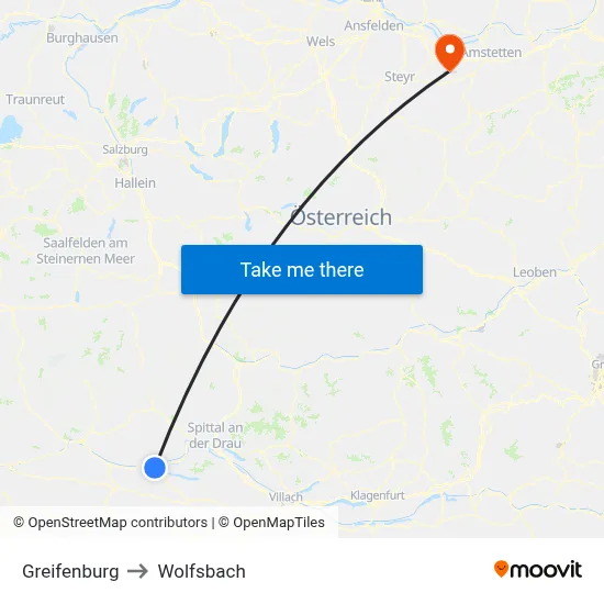 Greifenburg to Wolfsbach map