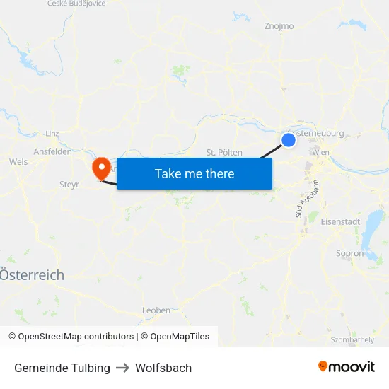 Gemeinde Tulbing to Wolfsbach map