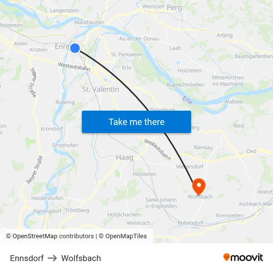 Ennsdorf to Wolfsbach map