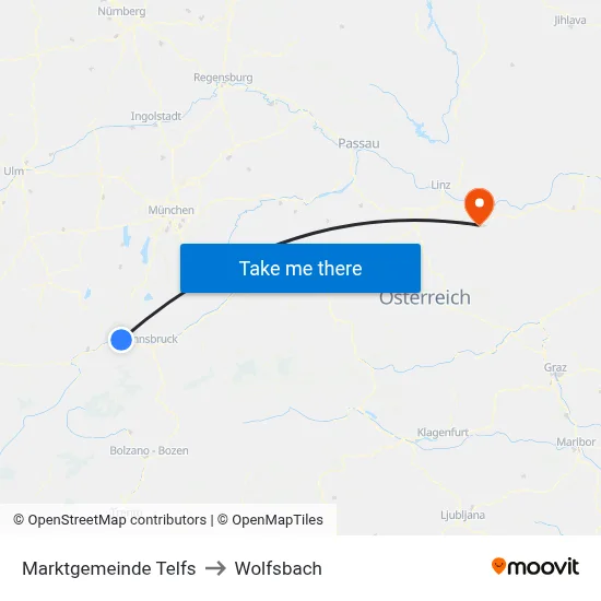 Marktgemeinde Telfs to Wolfsbach map