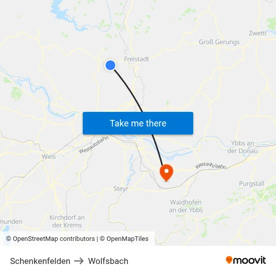 Schenkenfelden to Wolfsbach map