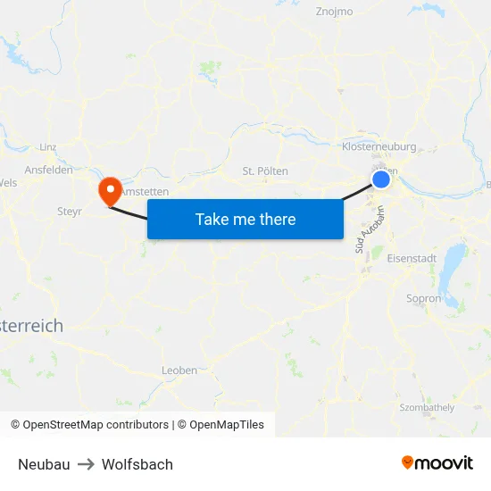 Neubau to Wolfsbach map