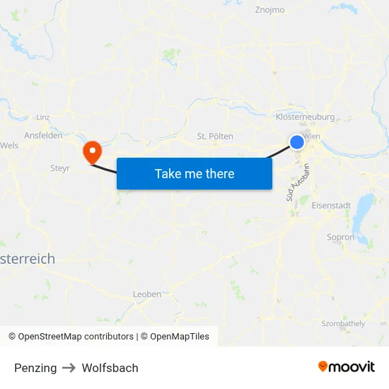 Penzing to Wolfsbach map